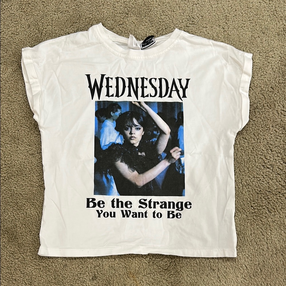 White Graphic Tee with Wednesday Print